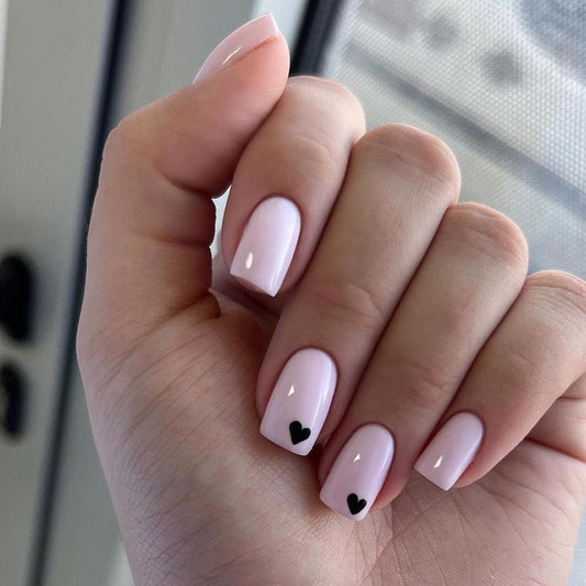 Romantic Vibes Medium Square Pink Nails with Heart Tips
