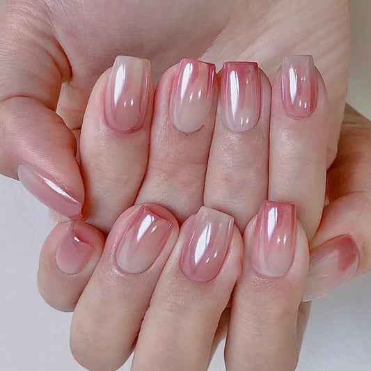 Elegant Bridal Medium Square Pink Glossy Press On Nail Set for a Perfect Wedding Manicure