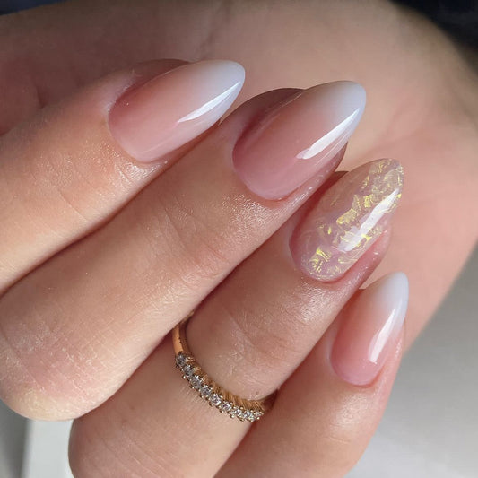 Chic Summer Sunset Long Almond Blush Pink with Iridescent Accent Press On Nail Set