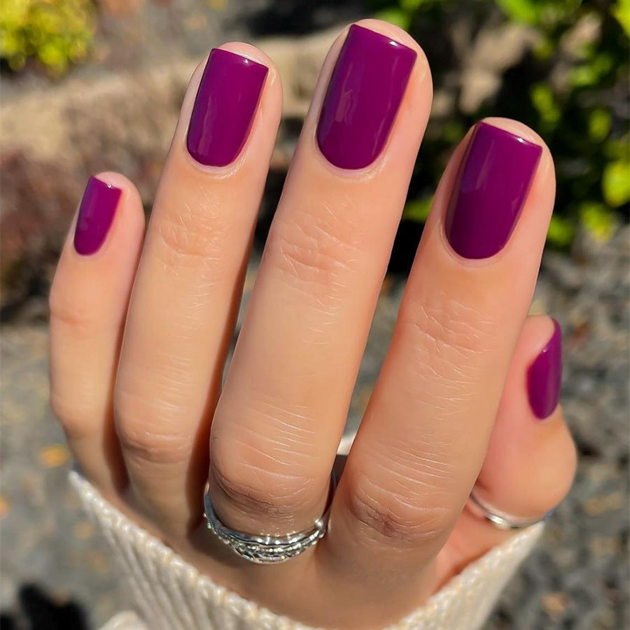 Luxe Royal Purple Short Square Press On Nail Set with High Gloss Finish