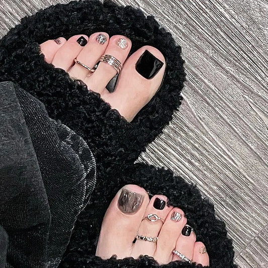 Mystical Midnight Short Square Black Press On Nail Set with Glitter Accents