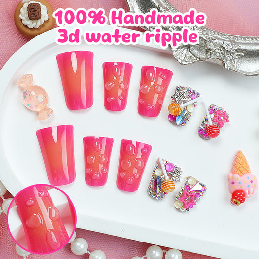 Sweet Water Bliss Duck Medium Gradient Pink Nails with Three Dimensional Ripple Effect and Charming Decorations