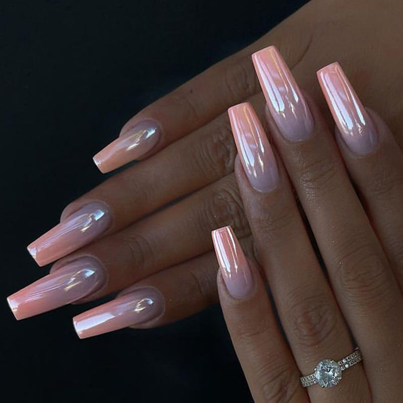 Glamorous Dreamscape Long Coffin Pink Ombre Glossy Finish Press On Nail Set