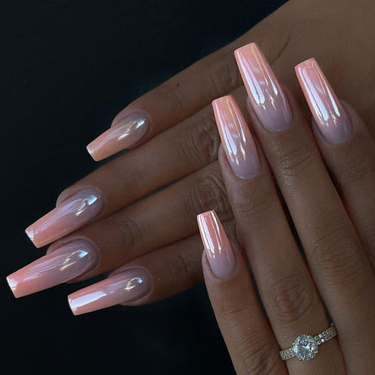 Glamorous Dreamscape Long Coffin Pink Ombre Glossy Finish Press On Nail Set