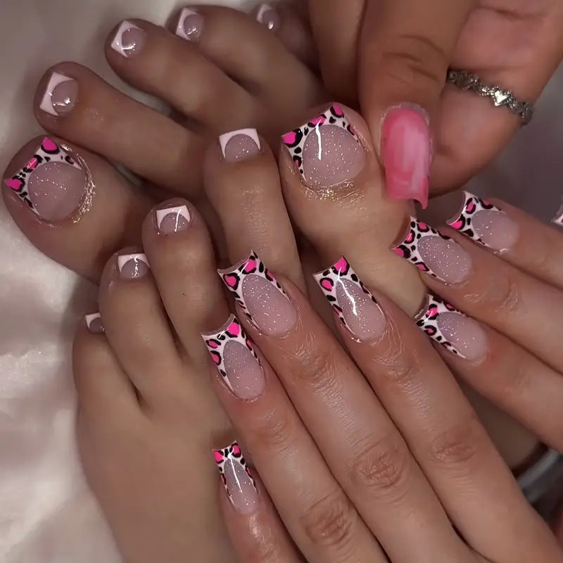 Wild Safari Glam Long Square Pink and Black Animal Print Press On Nail Set for Stunning Manicure and Pedicure Style