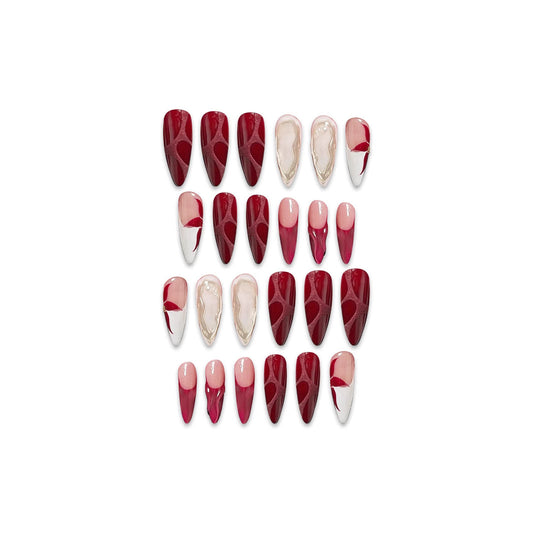 Elegant Enchantment Long Almond Burgundy and Soft Pink Press On Nail Set with Glossy Marble Accents