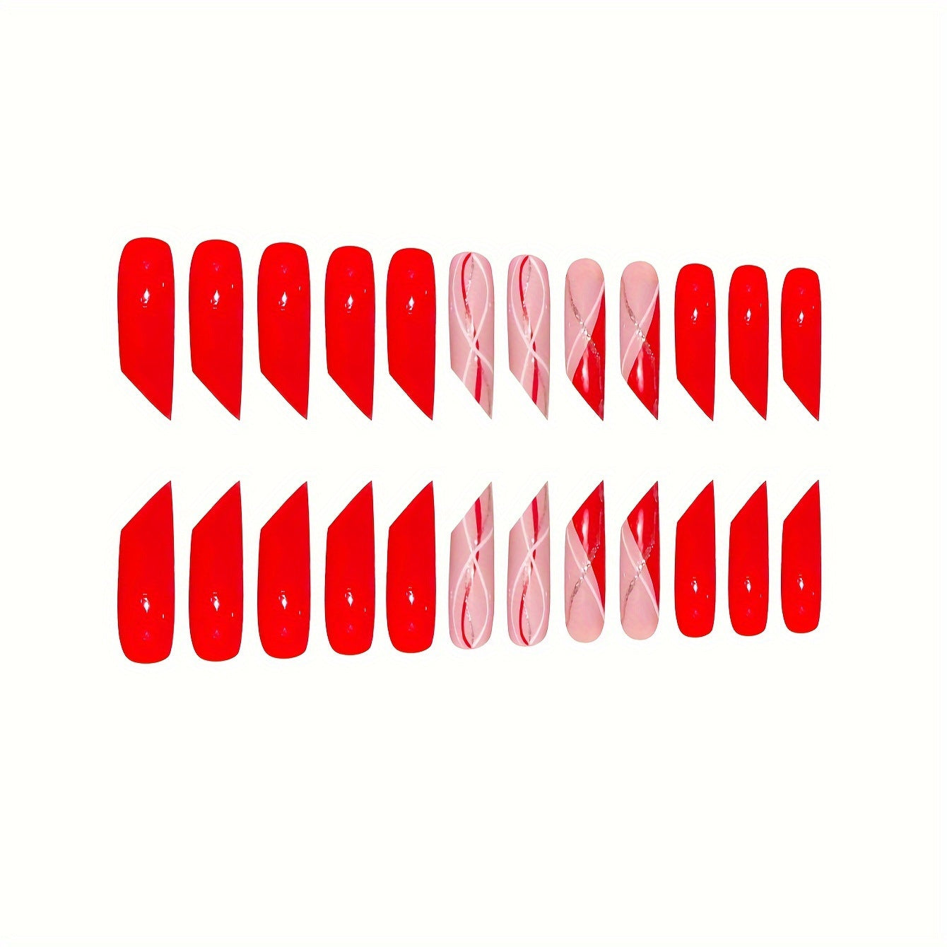 Passionate Essence Bold Long Square Red and Pink Press On Nail Set with Elegant Swirl Design