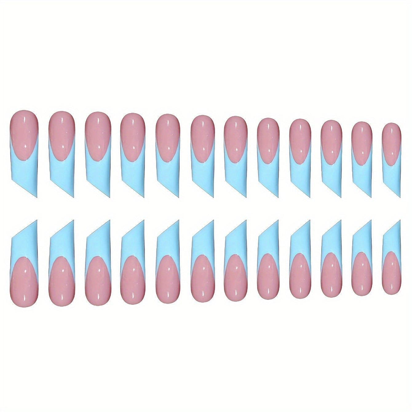 Whimsical Ocean Breeze Long Square Pink and Blue Press On Nail Set with Artistic Edge Design