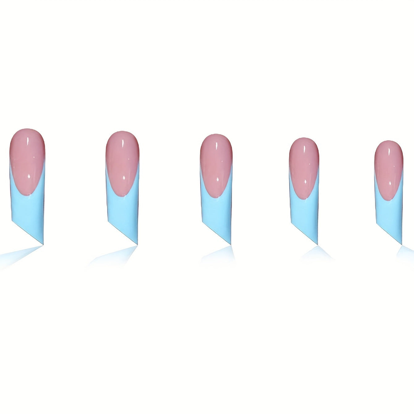 Whimsical Ocean Breeze Long Square Shape Pastel Pink with Glossy Finish Press On Nail Set