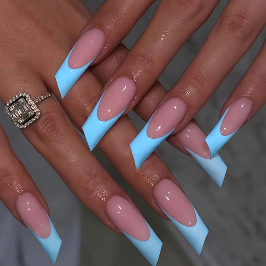 Dreamy Twilight Long Square Mint Blue Two Tone Press On Nail Set