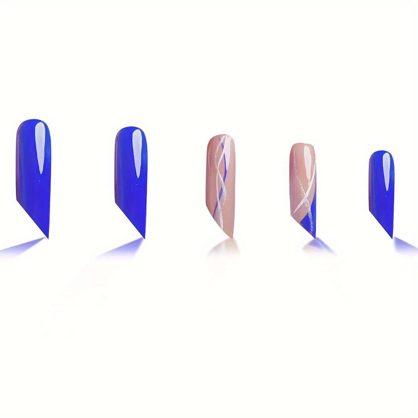 Enchanted Ocean Vibes Long Square Blue and Beige Gradient with Elegant Swirl Design Nail Set