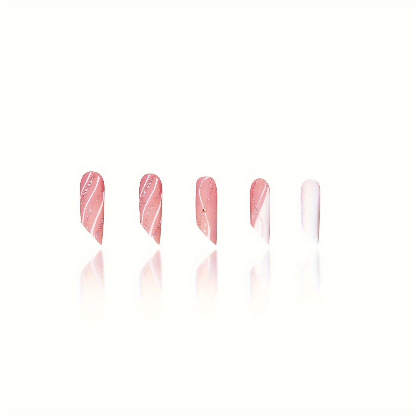 Chic Blush Elegance Long Square Pink Gradient Press On Nail Set with Iridescent Details