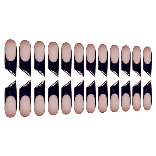 Elegant Enchantment Press On Nail Set Long Square Shape Glossy Black with Unique Edge Design
