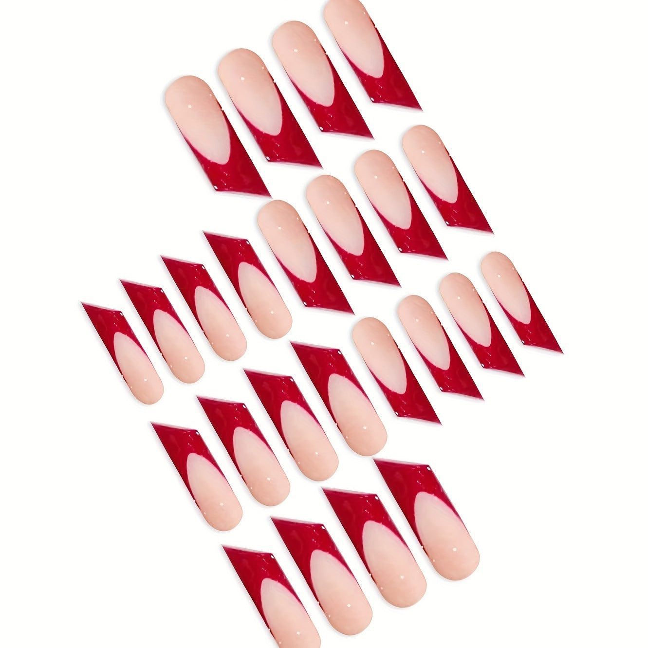 Glamorous Red Elegance Long Square Shape Glossy Faux Nail Set with Unique Cutout Design