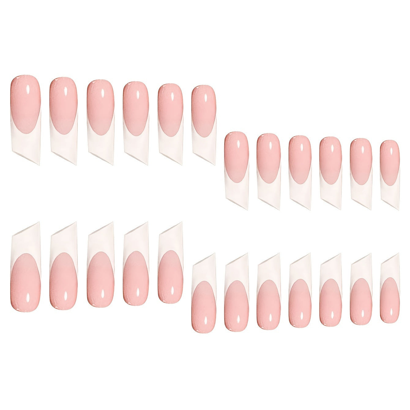 Chic elegance stylish long Square translucent blush press on nail set with unique angled design