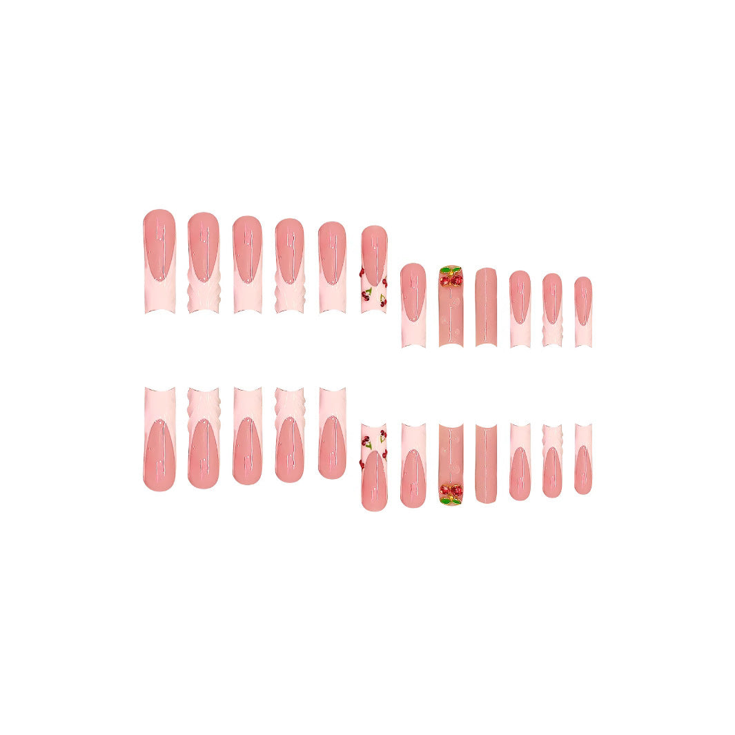 Cherry Blossom Elegance Long Square Pink Nail Set with Floral Accent
