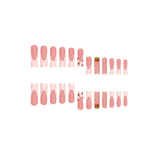 Cherry Blossom Elegance Long Square Pink Nail Set with Floral Accent