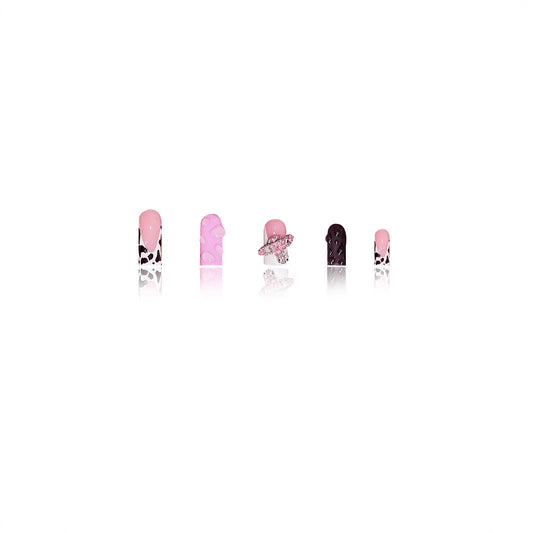 Cute Cowgirl Medium Square Press-On Nail Set with Sparkly Detail and Unique Patterns