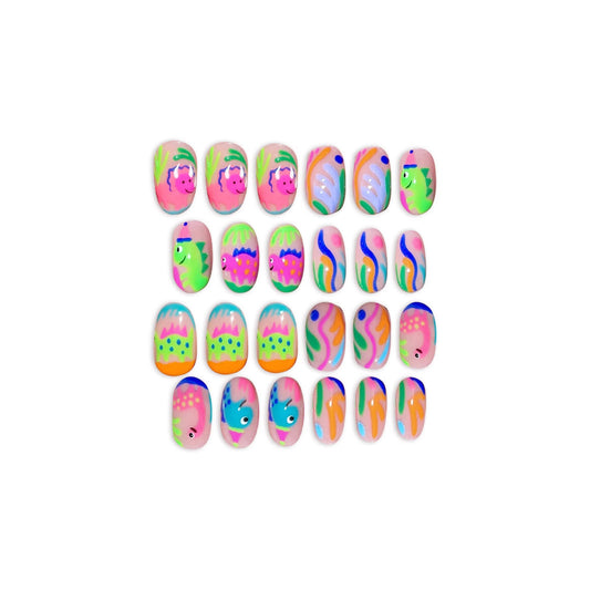 Under the Sea Fantasy Short Squoval Bright Multicolor Mermaid Theme with Unique Artistic Designs Press On Nail Set