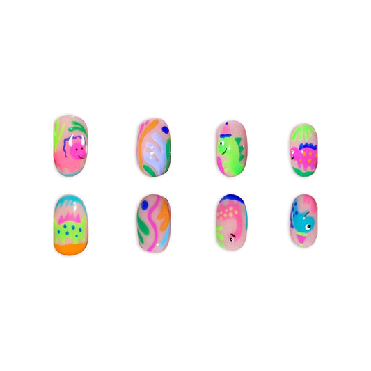 Underwater Adventure Short Squoval Colorful Cartoon Fish Press On Nail Set