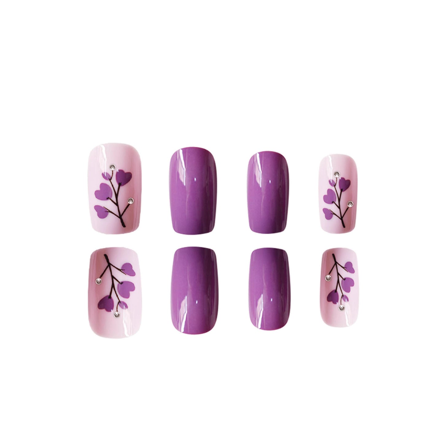 Whimsical Floral Dream Press On Nail Set Long Square Purple with Sparkling Accents