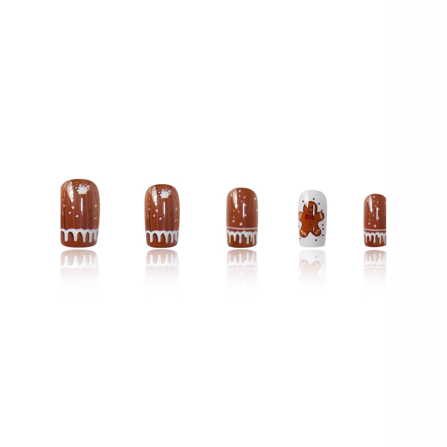 Festive Gingerbread Delight Medium Square Brown Nails with Frosting and Whimsical Gingerbread Man Design