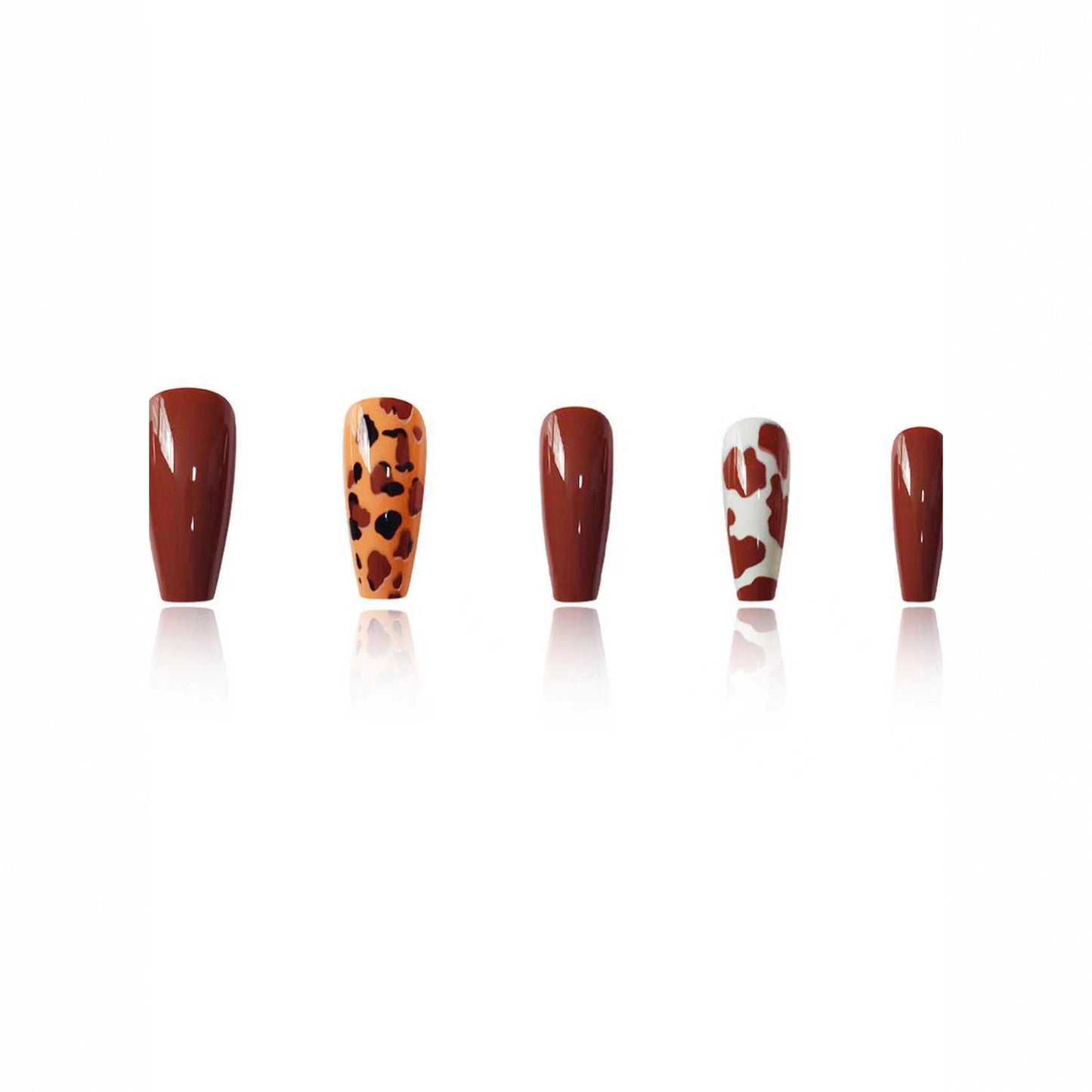 Wild West Glamour Long Coffin Rusty Red and Animal Print Press-On Nail Set