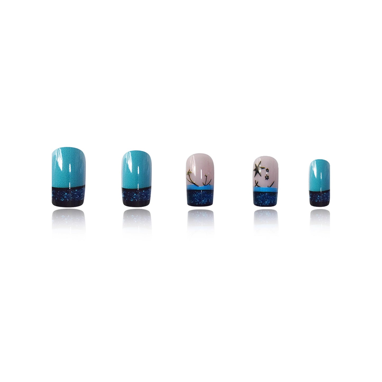 Ocean Breeze Elegant Medium Square Turquoise Press On Nail Set with Glitter Ombre Design