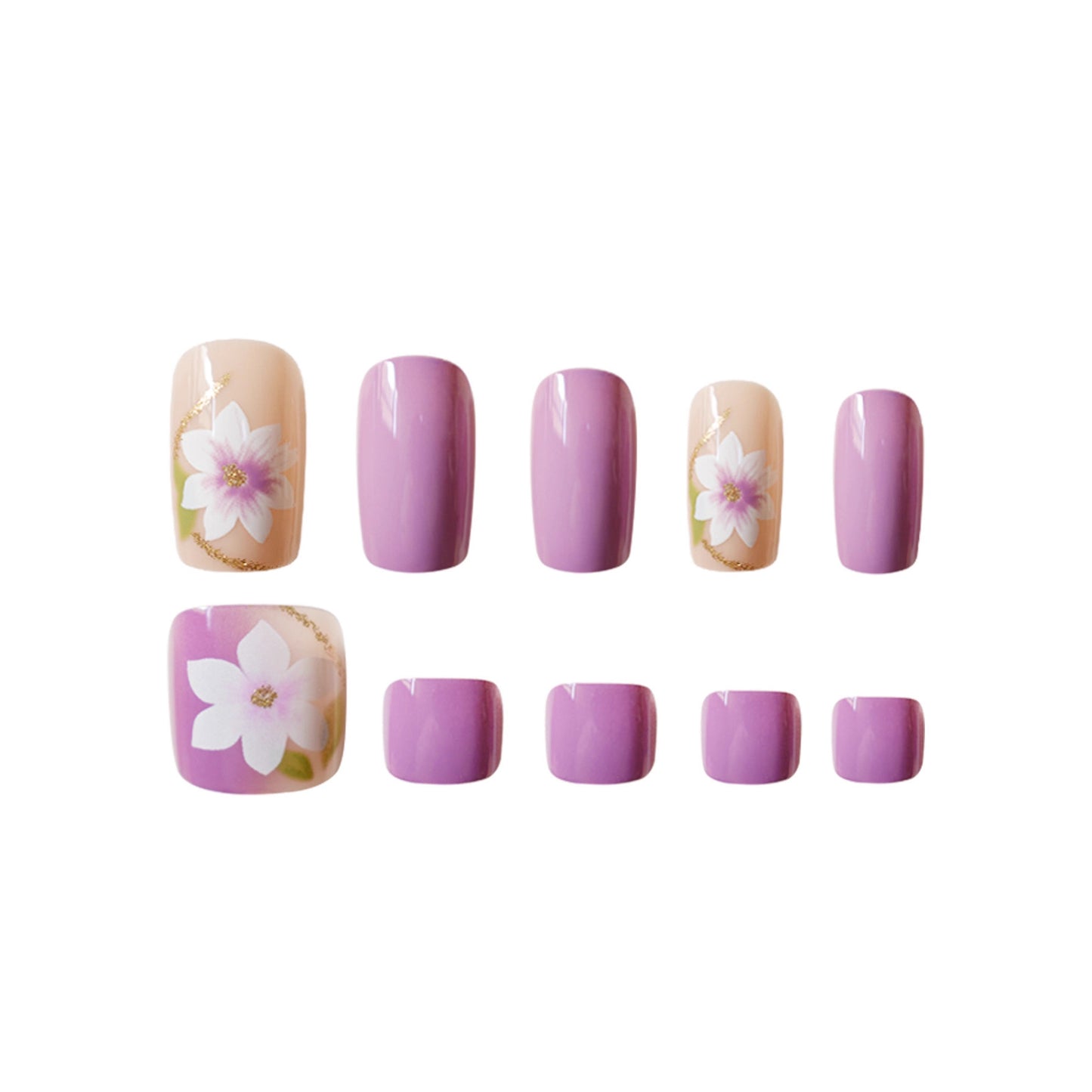 Blossoming Elegance Short Square Purple with Floral Accents Press-On Nail Set