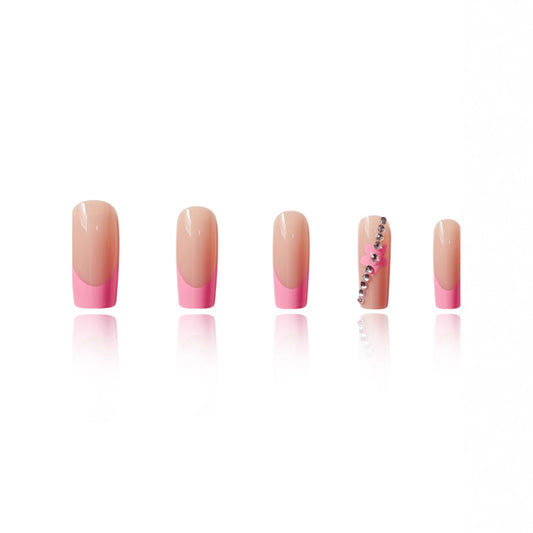 Glamorous Summer Vibes Smooth Long Square Pink Ombre with Sparkling Accent Press On Nail Set