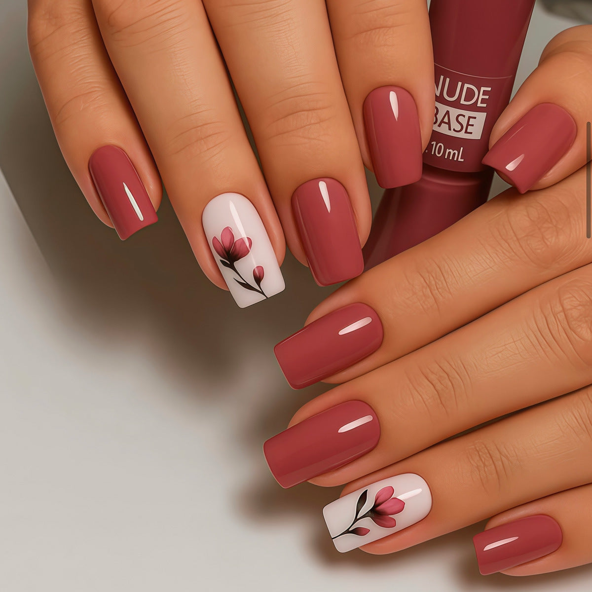 Floral Elegance Medium Square Burgundy Set with Delicate Blossom Design