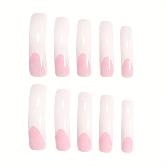 Chic Blossom Elegance Long Square Pink Ombre Press On Nail Set for Effortless Glamour