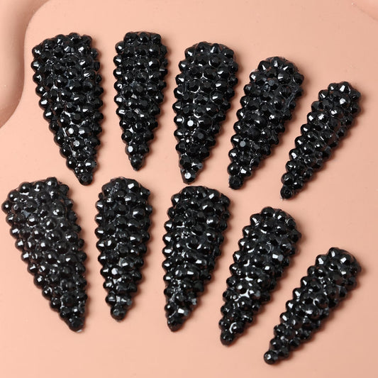 Gothic Elegance Black Medium Almond Press On Nail Set with Textured Bead Embellishments