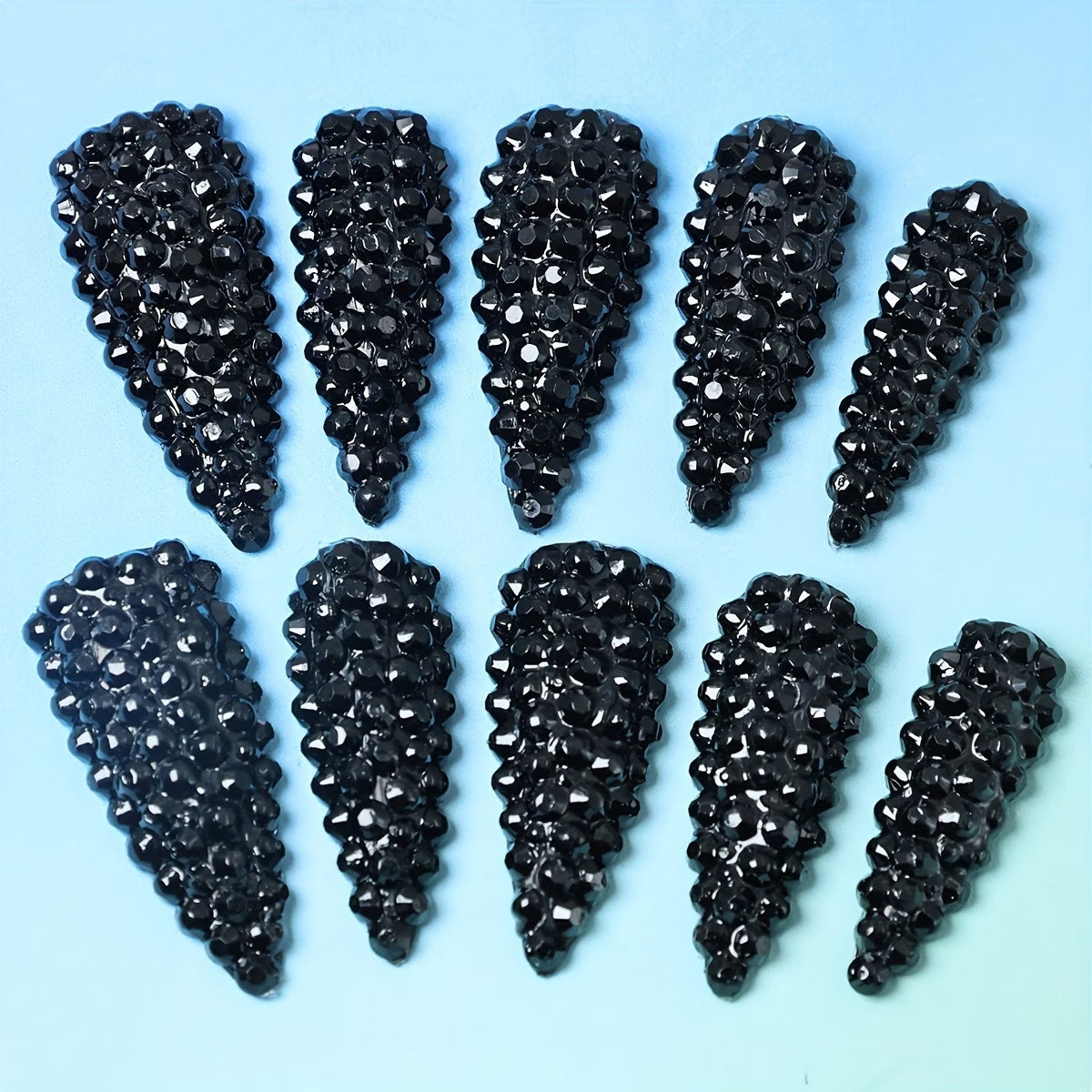 Gothic Elegance Black Medium Almond Press On Nail Set with Textured Design