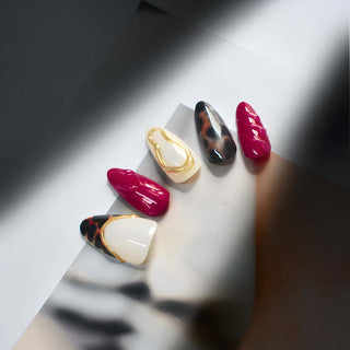Glamorous Jungle Long Almond Shaped Red Leopard Print and Glossy Black Nail Set