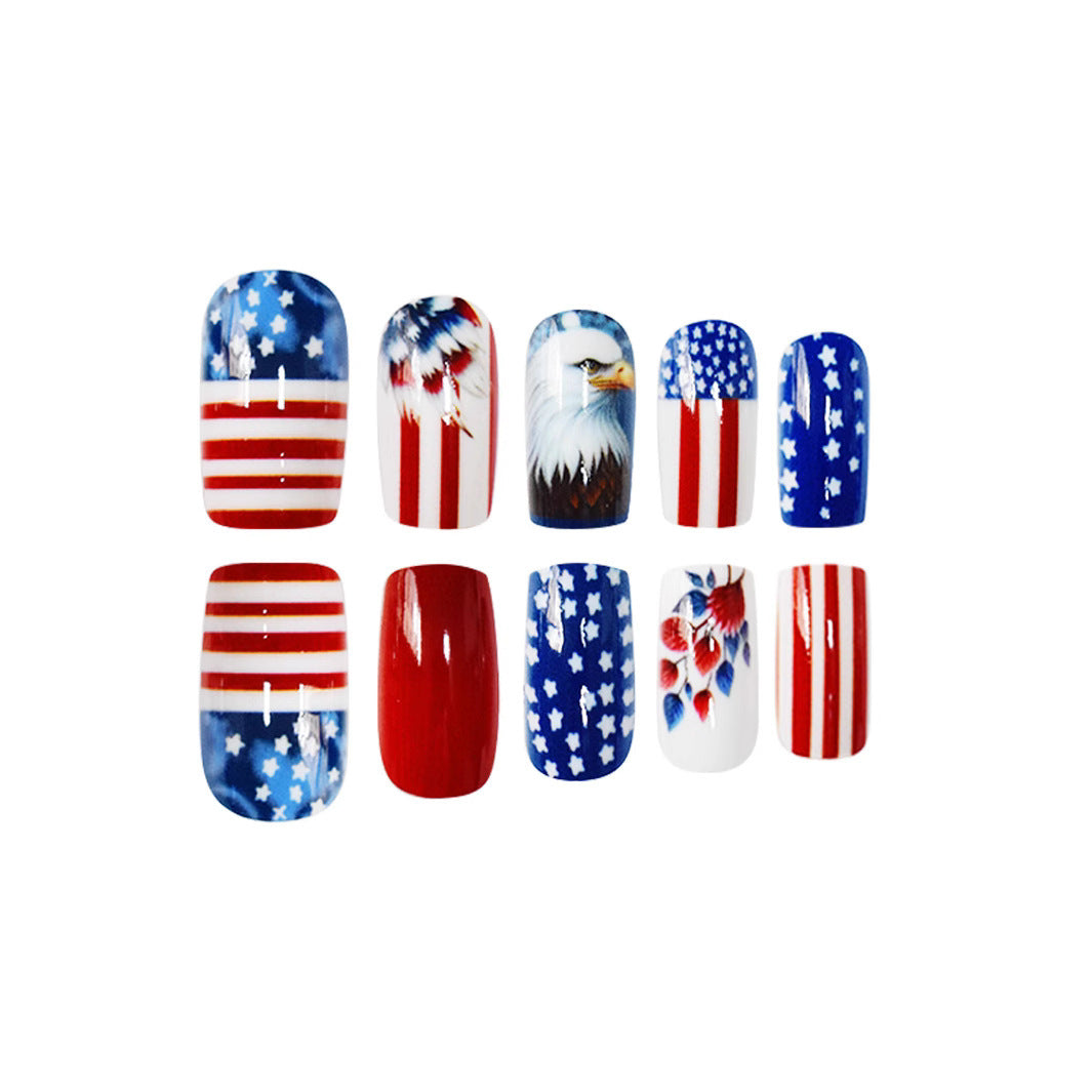 Patriotic Spirit Medium Square Red and Blue with Stunning American Eagle Design Press On Nail Set