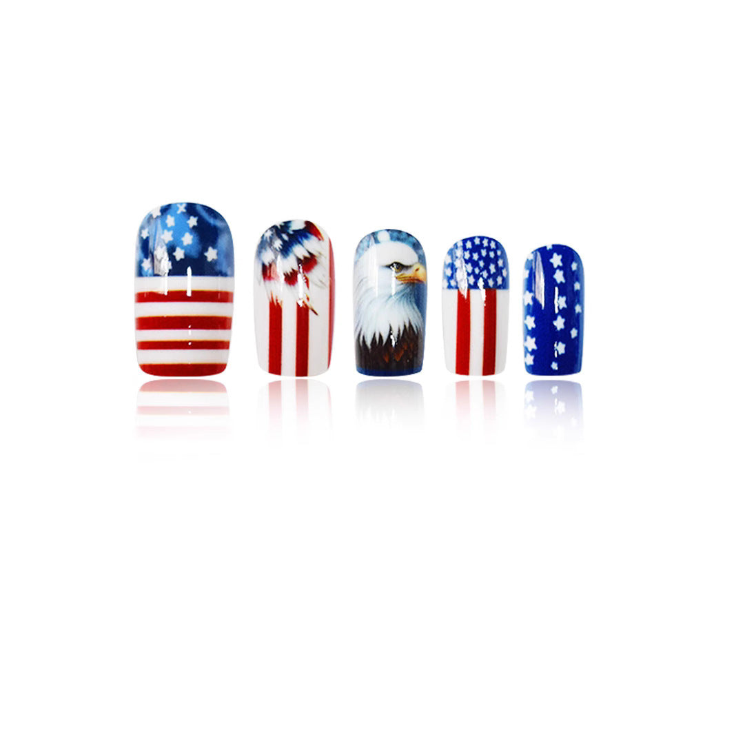 Patriotic Pride Medium Square Red White and Blue with Stunning Eagle Design Press On Nail Set