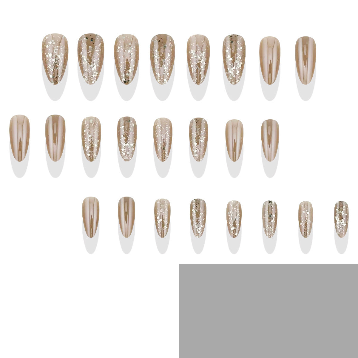 Glamorous Elegance Short Almond Beige Glitter Press On Nail Set