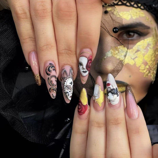 Enchanted Elegance Long Almond Pink with Intricate Artistic Designs Press-On Nail Set