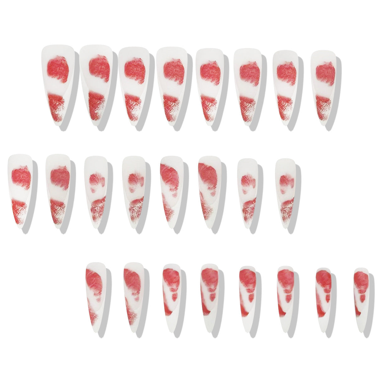 Chic Romance Long Almond Shaped Long White and Red Ombré Press On Nail Set