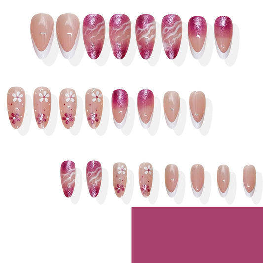 Blossom Elegance Medium Almond Pink Ombre Nail Set with Floral Accents