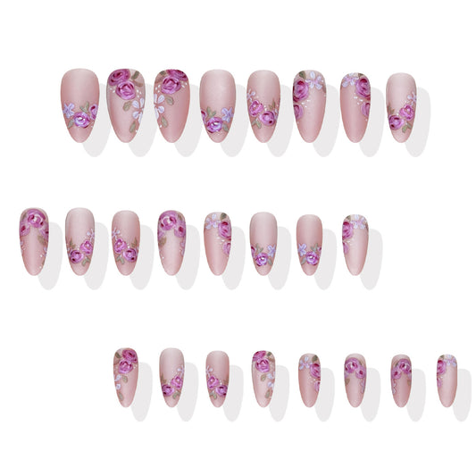 Blossom Elegance Press On Nail Set Short Almond Pink with Floral Designs