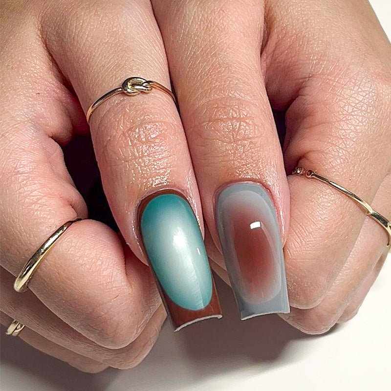 Ocean Elegance Long Coffin Press On Nails in Gradient Blue with Ombre Design