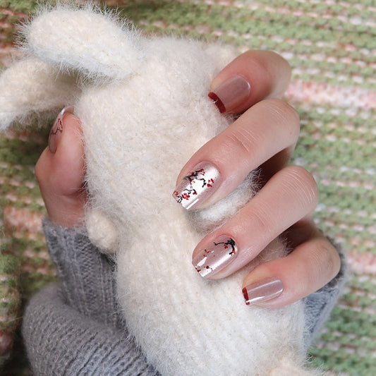 Enchanted Autumn Medium-Length Square-Shaped Beige Press On Nails with Elegant Leaf Detailing