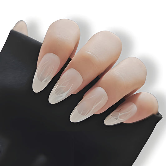 Gothic Elegance Long Almond Clear Press On Nail Set with Unique Floral Design