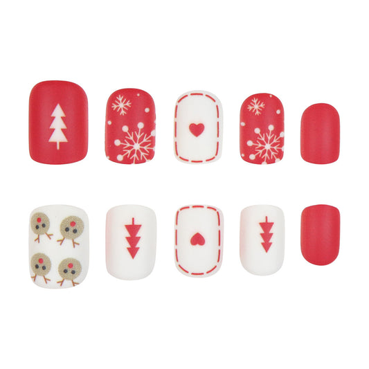 Festive Winter Wonderland Long Square Red and White Press On Nail Set with Holiday Designs