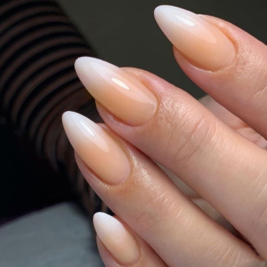 Glamorous Dreamy Medium Almond Shape Beige Gradient Press On Nail Set