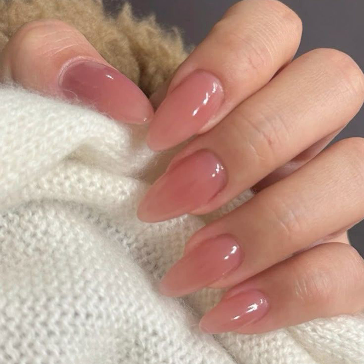 Enchanted Elegance Medium Almond Pink Glossy Press-On Nail Set with Unique Shine Finish