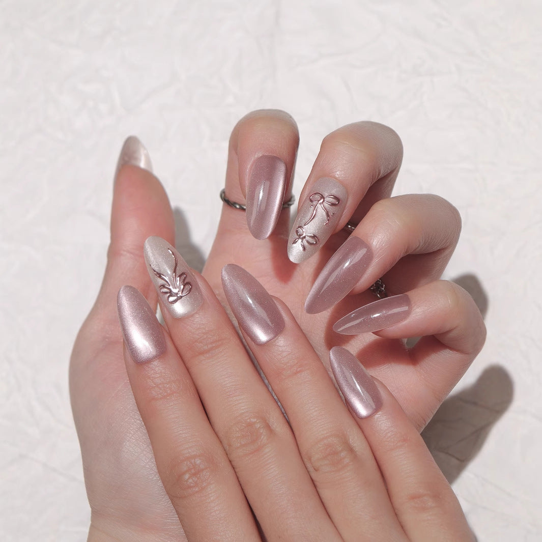 Elegant Blossom Long Almond Rose Pink Press On Nail Set with Delicate Floral Accents