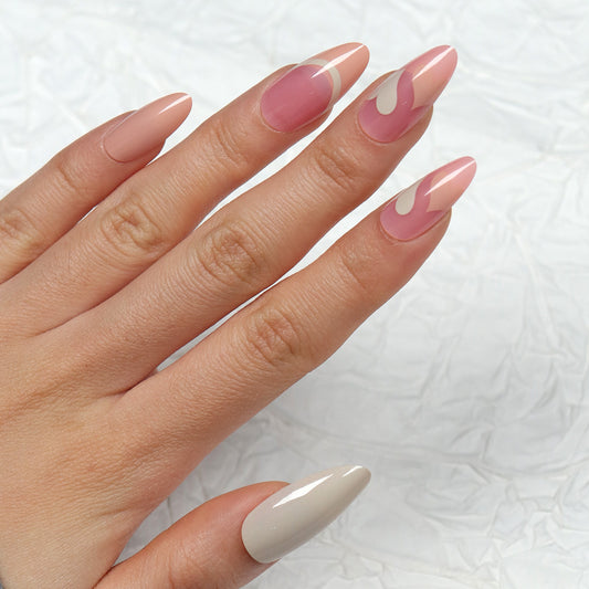 Bohemian Dream Long Almond Blush Pink with Unique Abstract Swirls Press-On Nail Set